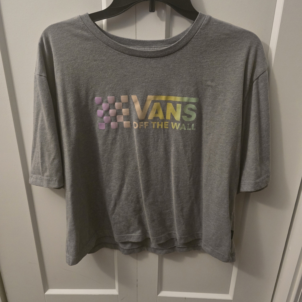 Vans Gray Cropped Tee with Multicolor Logo Size XL